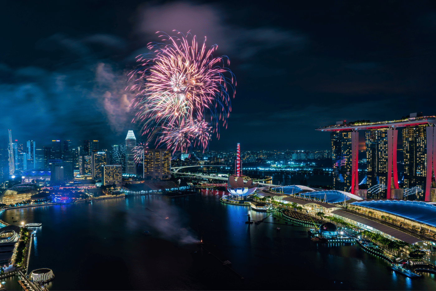 Image of Thai fireworks over city