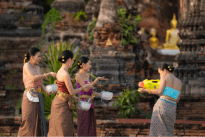Sonkran Festival image of women spraying water